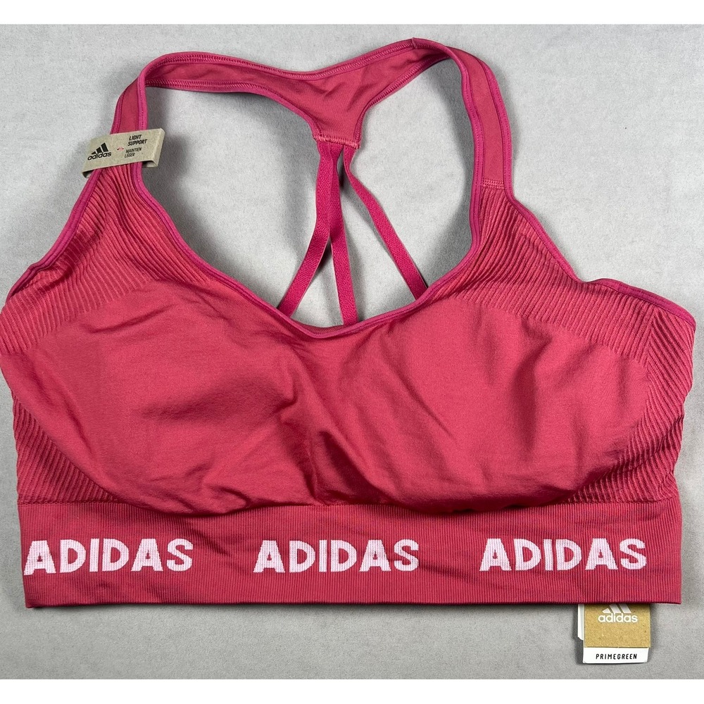 Adidas Primegreen Light Support Sports Bra Pink Plus Size 3X Ribbed Strappy New